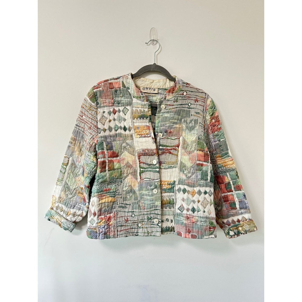 Vintage 90's Orvis Quilted Patchwork Button Jacket Women M Cottagecore Grandma